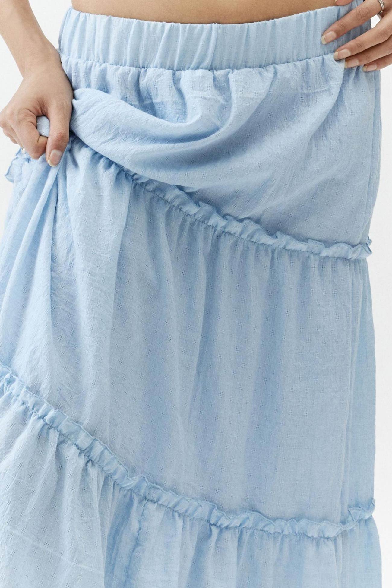 Women's Tiered Flowy Maxi Skirt - Lightweight Cotton Linen, Elastic Waist
