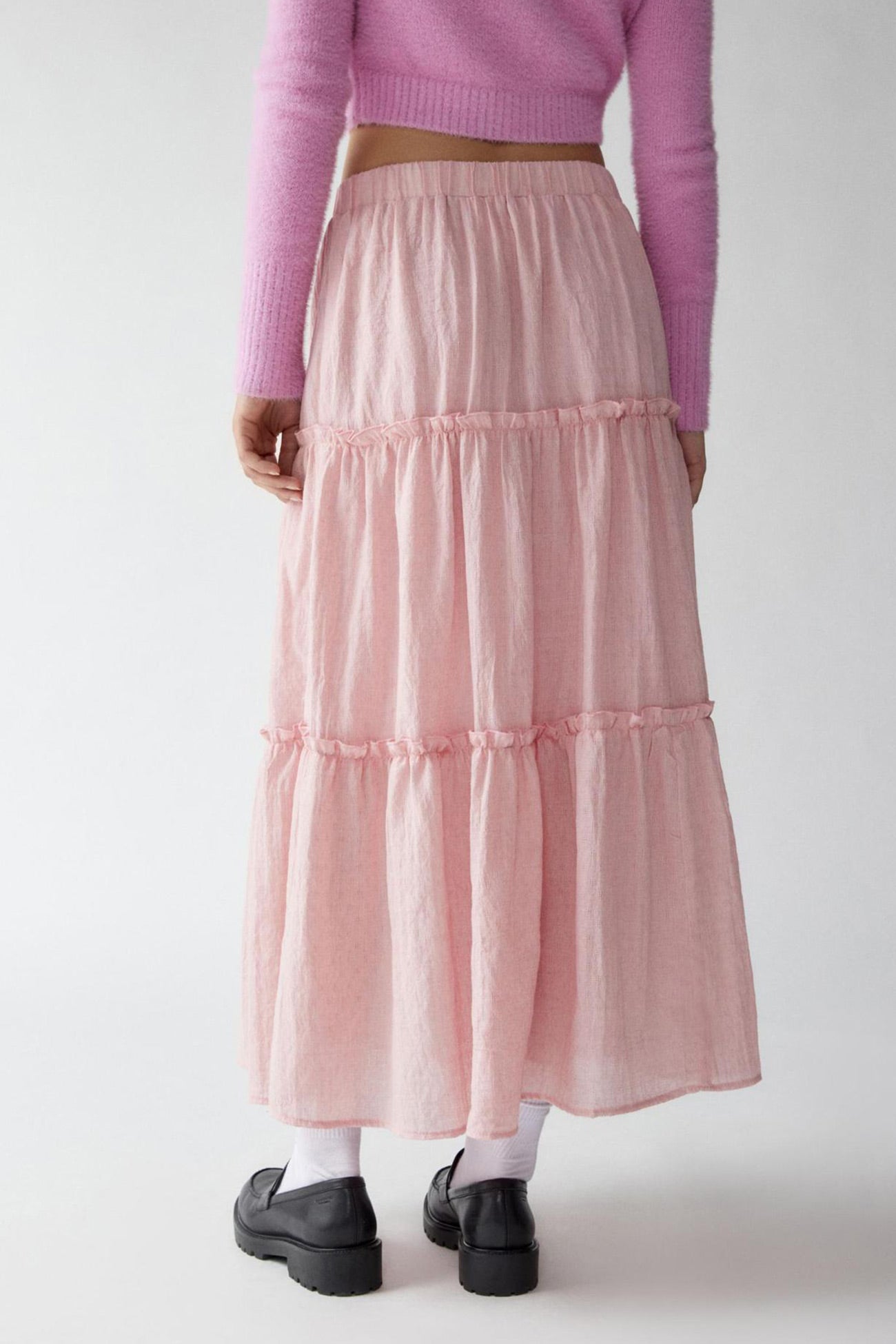 Women's Tiered Flowy Maxi Skirt - Lightweight Cotton Linen, Elastic Waist