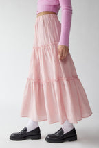 Women's Tiered Flowy Maxi Skirt - Lightweight Cotton Linen, Elastic Waist