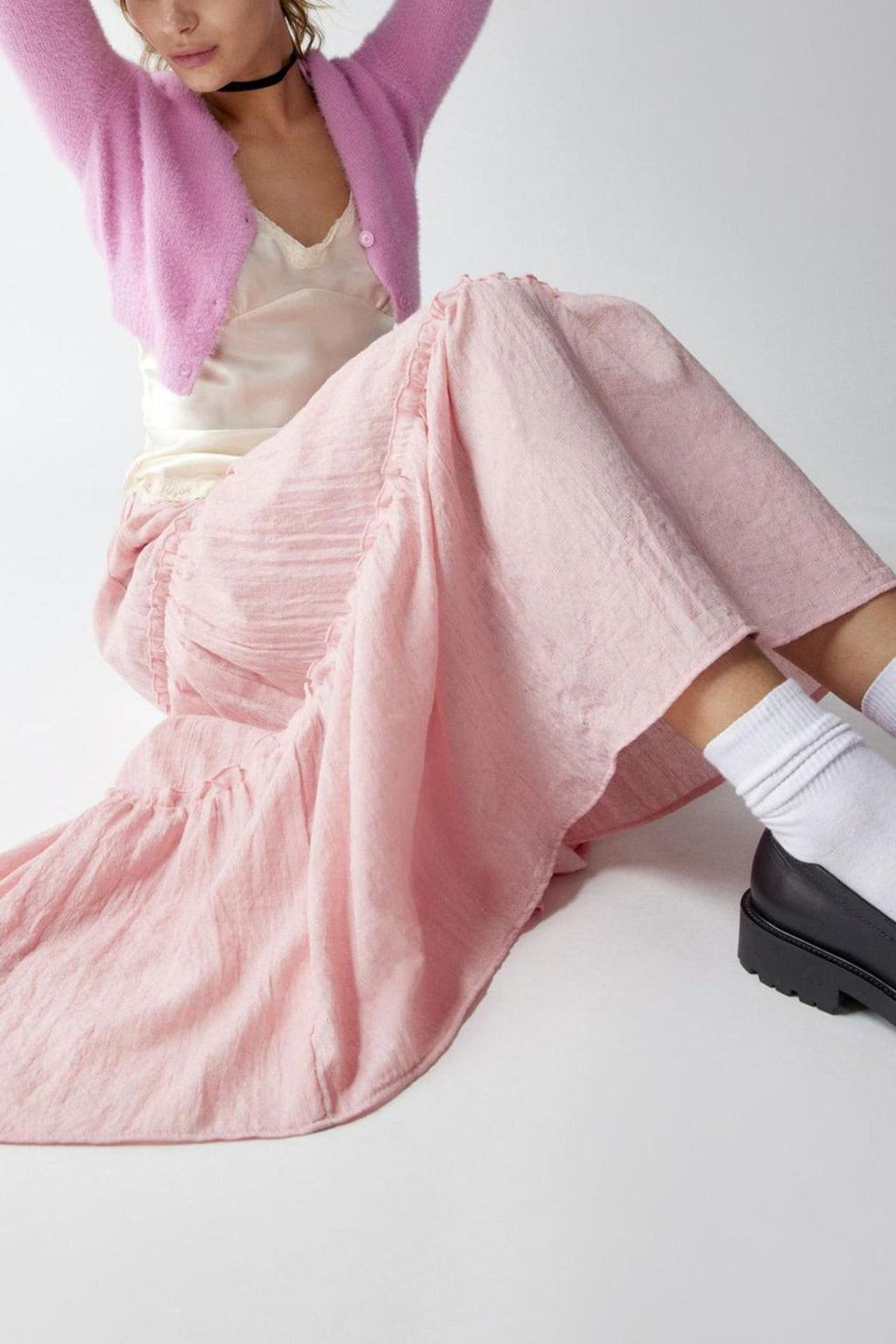 Women's Tiered Flowy Maxi Skirt - Lightweight Cotton Linen, Elastic Waist