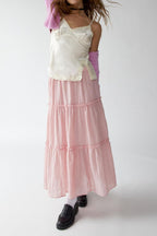 Women's Tiered Flowy Maxi Skirt - Lightweight Cotton Linen, Elastic Waist