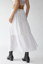 Women's Tiered Flowy Maxi Skirt - Lightweight Cotton Linen, Elastic Waist