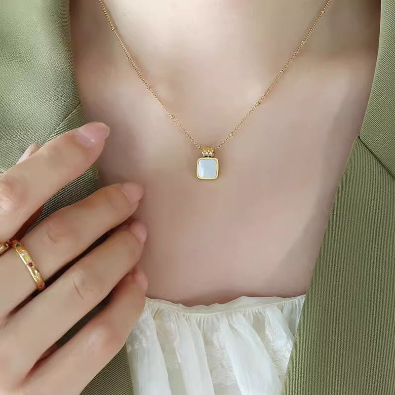 Women's White Pendant Necklace - Waterproof, Hypoallergenic, Adjustable Stainless Steel Jewelry