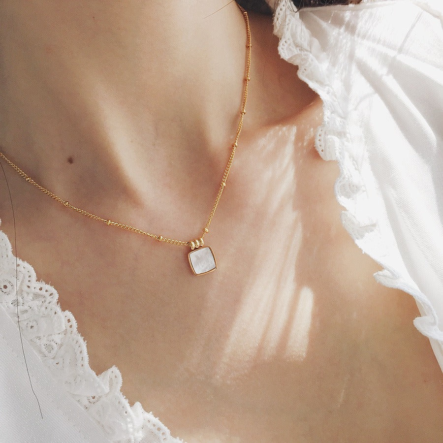 Women's White Pendant Necklace - Waterproof, Hypoallergenic, Adjustable Stainless Steel Jewelry