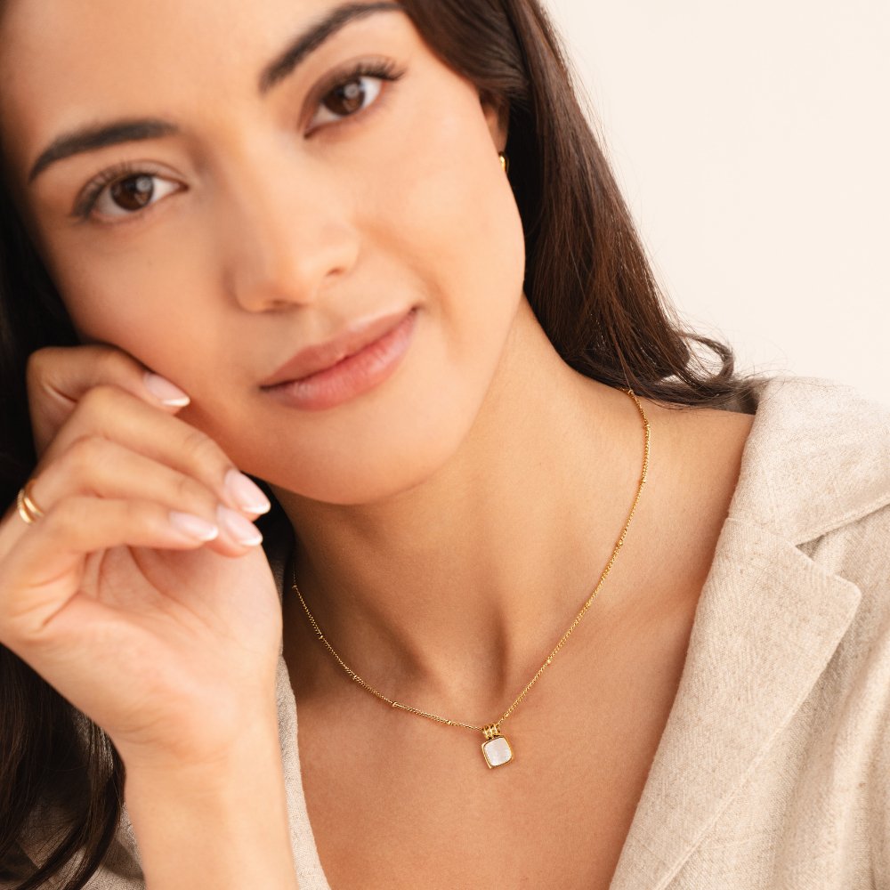Women's White Pendant Necklace - Waterproof, Hypoallergenic, Adjustable Stainless Steel Jewelry