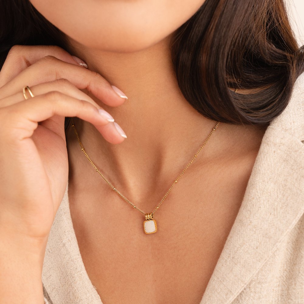 Women's White Pendant Necklace - Waterproof, Hypoallergenic, Adjustable Stainless Steel Jewelry