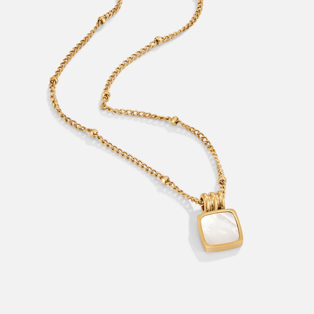 Women's White Pendant Necklace - Waterproof, Hypoallergenic, Adjustable Stainless Steel Jewelry